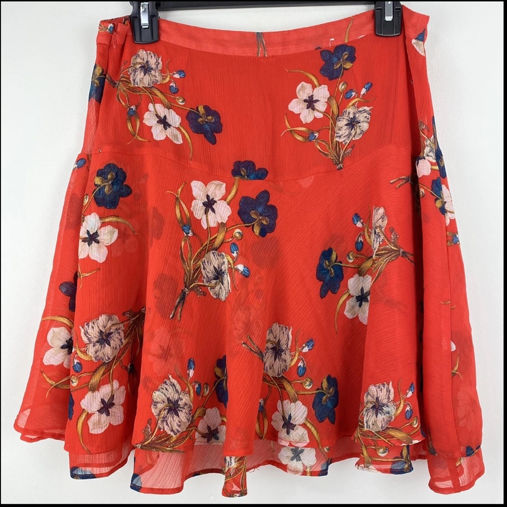 Old Navy size 4 Women’s Boho Red Floral Layered Flowy Chiffon Skater Skirt